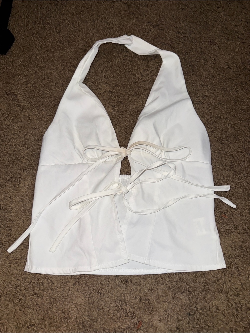 White Halter Tie-Front Crop Top